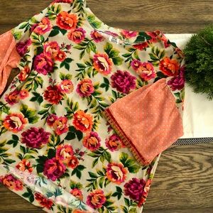 Ivy Jane Floral Peasant Blouse Flutter Sleeve w/ Fringe